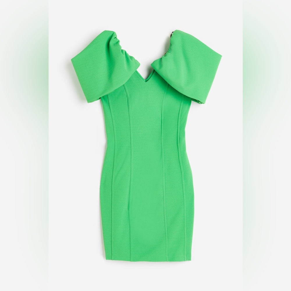 H&M V-NECK puffer layered sleeve BODYCON DRESS